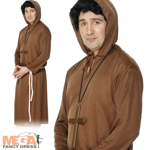 Mens Monk Brown Robe Friar Tuck Priest Costume