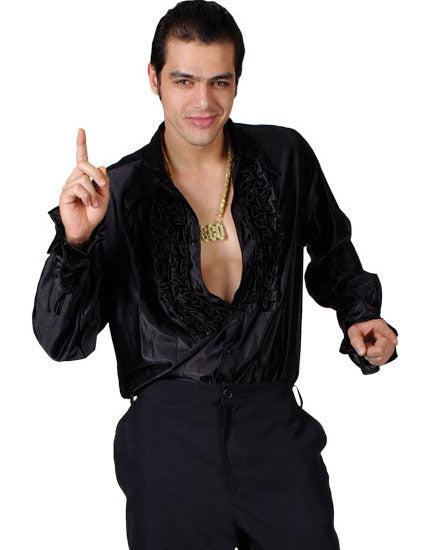 Men's Black Disco Ruffle 70s Shirt