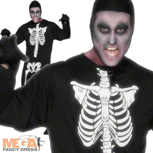 Men's Hooded Skeleton Jumpsuit Halloween Costume