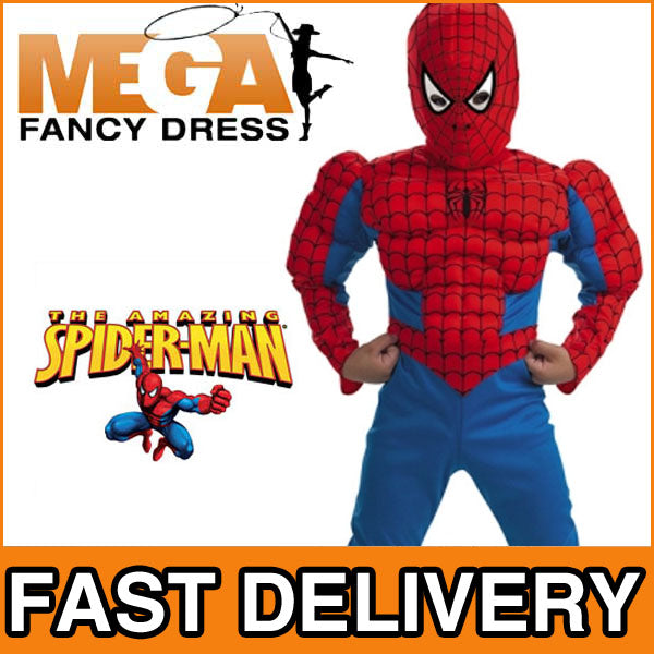 Boy's Marvel Spiderman Deluxe Muscle Chest Superhero Costume
