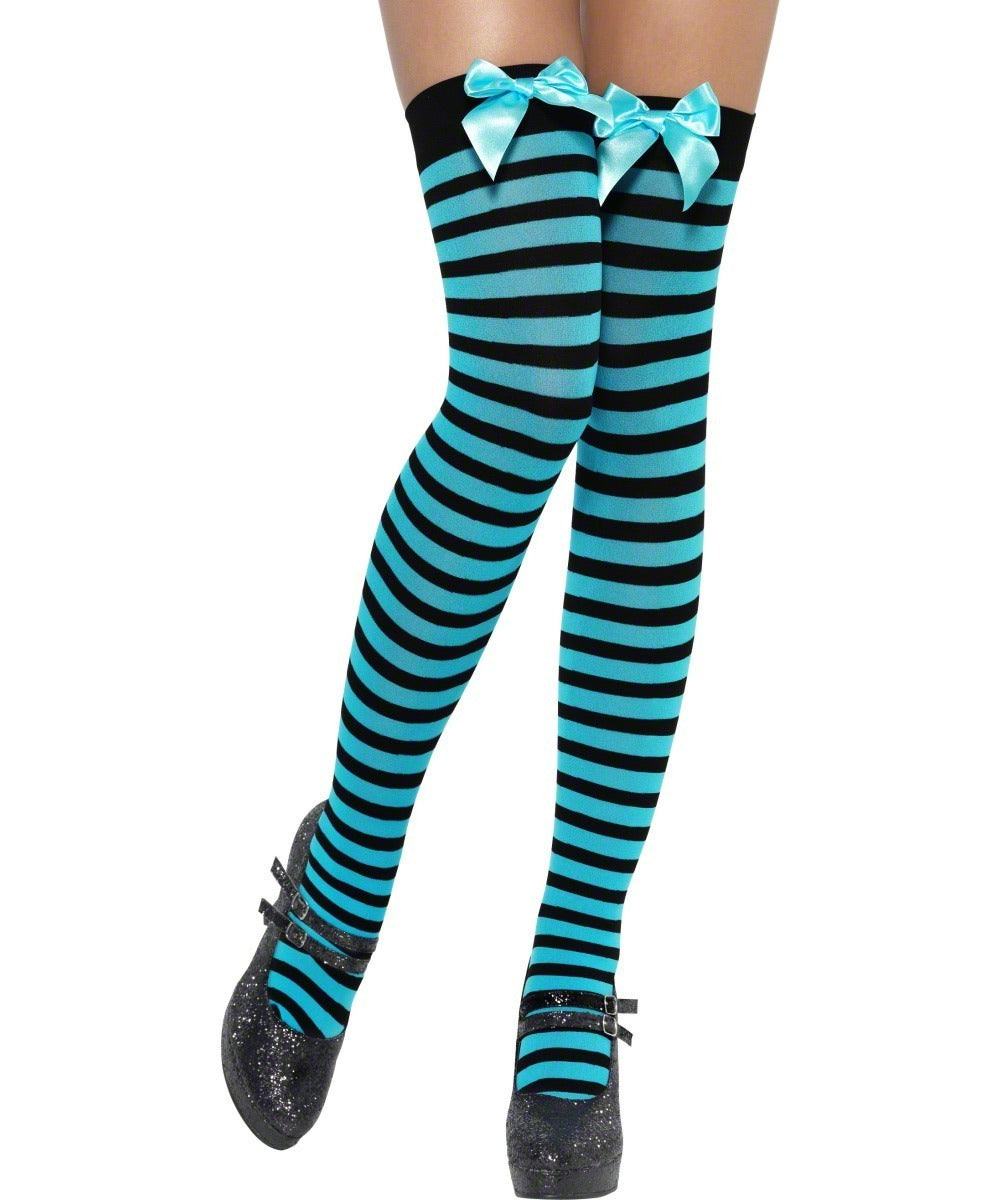 Black and Turquoise Striped Halloween Stockings Festive Wear