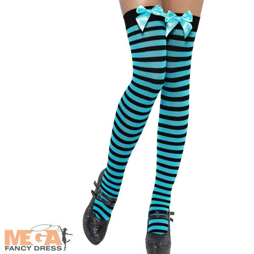 Black and Turquoise Striped Halloween Stockings Festive Wear