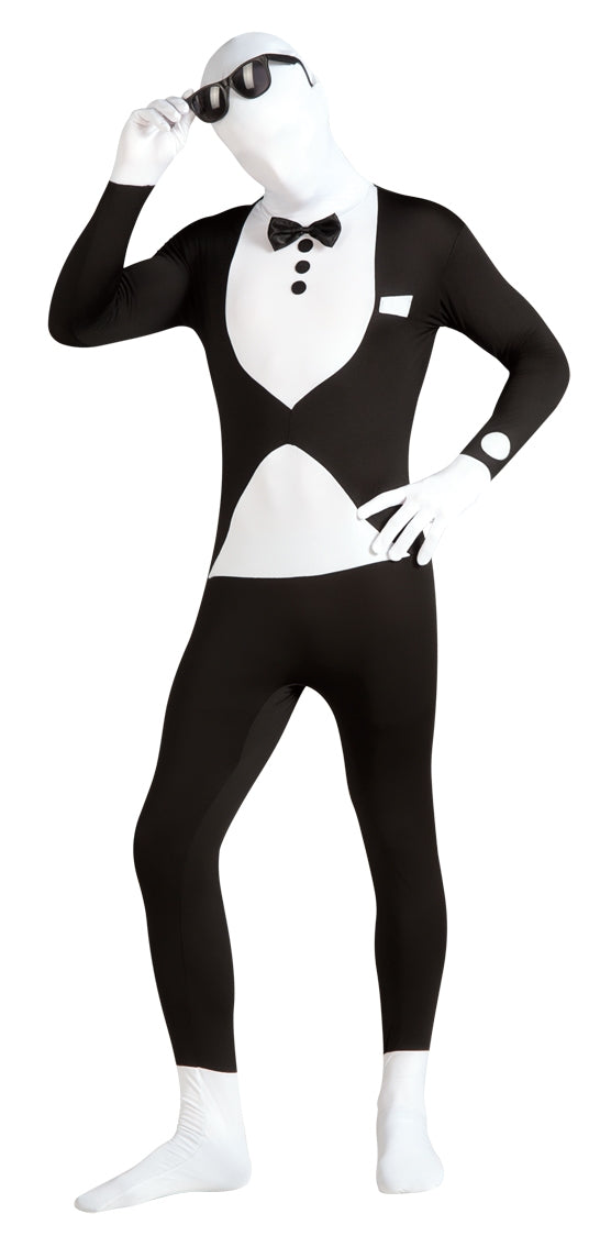 Mens Tuxedo 2nd Skin Lycra Bodysuit James Bond Fancy Dress Costume