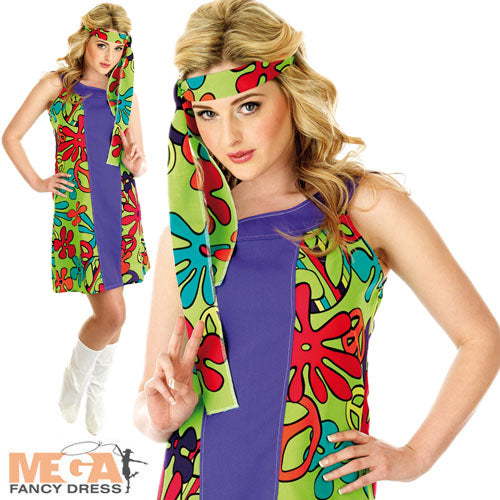 Women's 60s UV Print Hippie Dress Costume