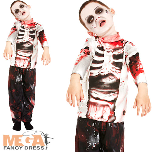Boys Zombie Skeleton Fancy Dress Halloween Horror Costume