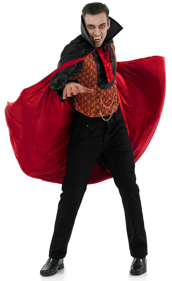 Mens Count Dracula Halloween Vampire Fancy Dress Costume + Cape