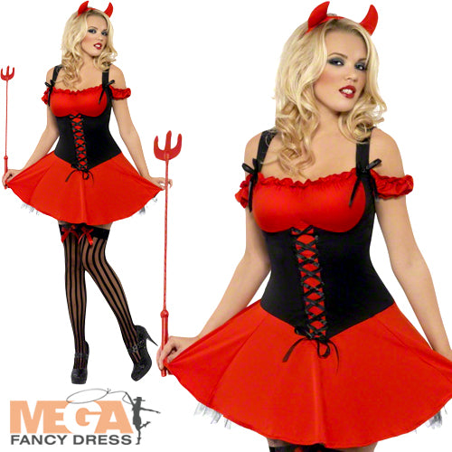 Ladies Sexy Red Devil Halloween Costume + Horns