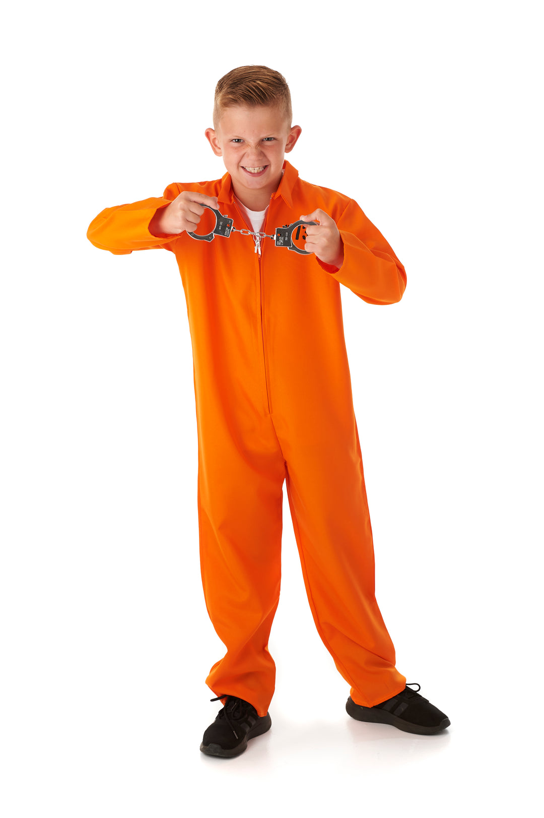 Boys Prisoner Orange Jumpsuit Fancy Dress Costume + Handcuffs