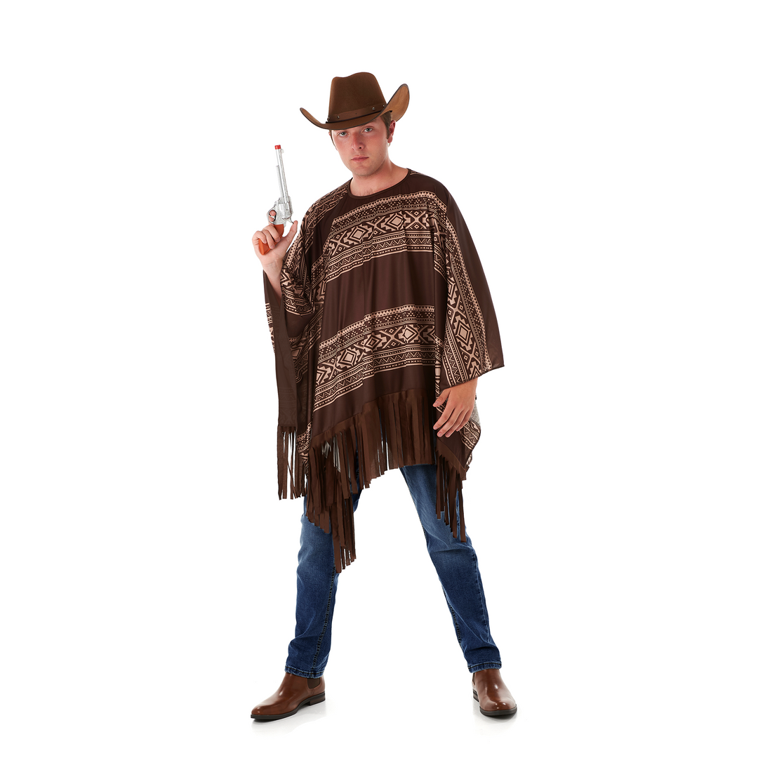 Mens Western Cowboy Poncho Wild West Fancy Dress Costume