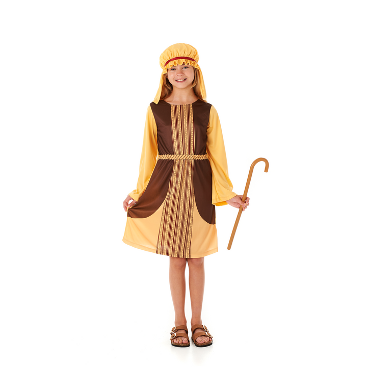 Girls Brown Shepherd Nativity Fancy Dress Costume