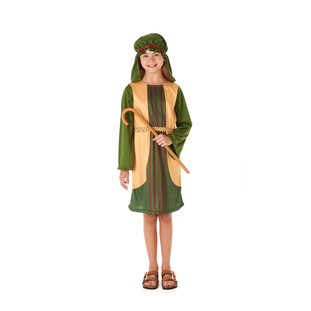 Girls Green Shepherd Nativity Fancy Dress Costume