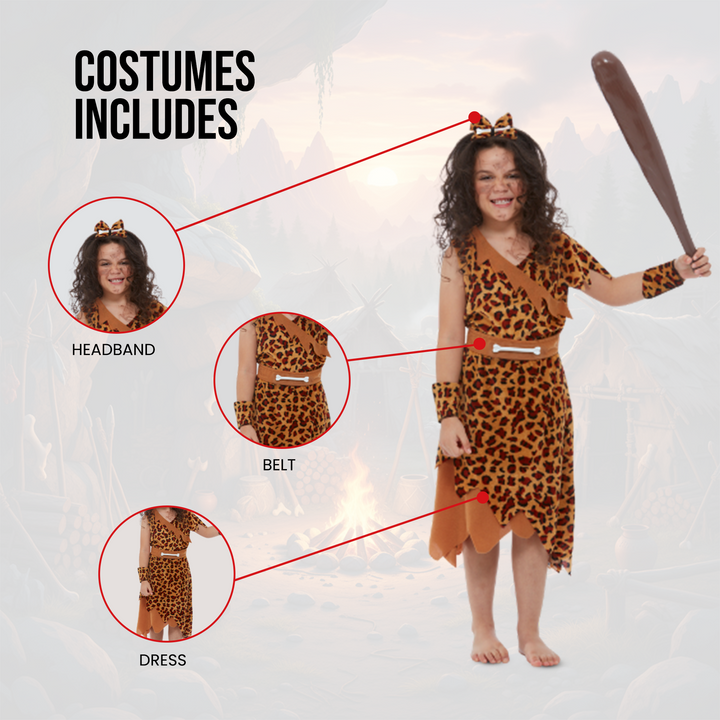 Kids Cave Girl Prehistoric Fancy Dress Costume
