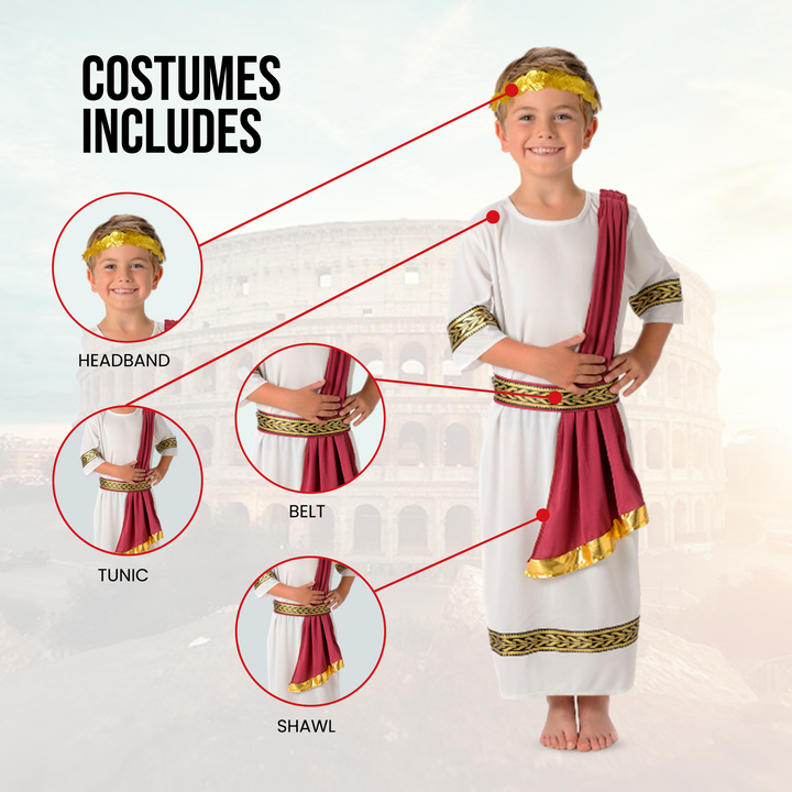 Imperial Roman Emperor Boys Fancy Dress Historical Costume