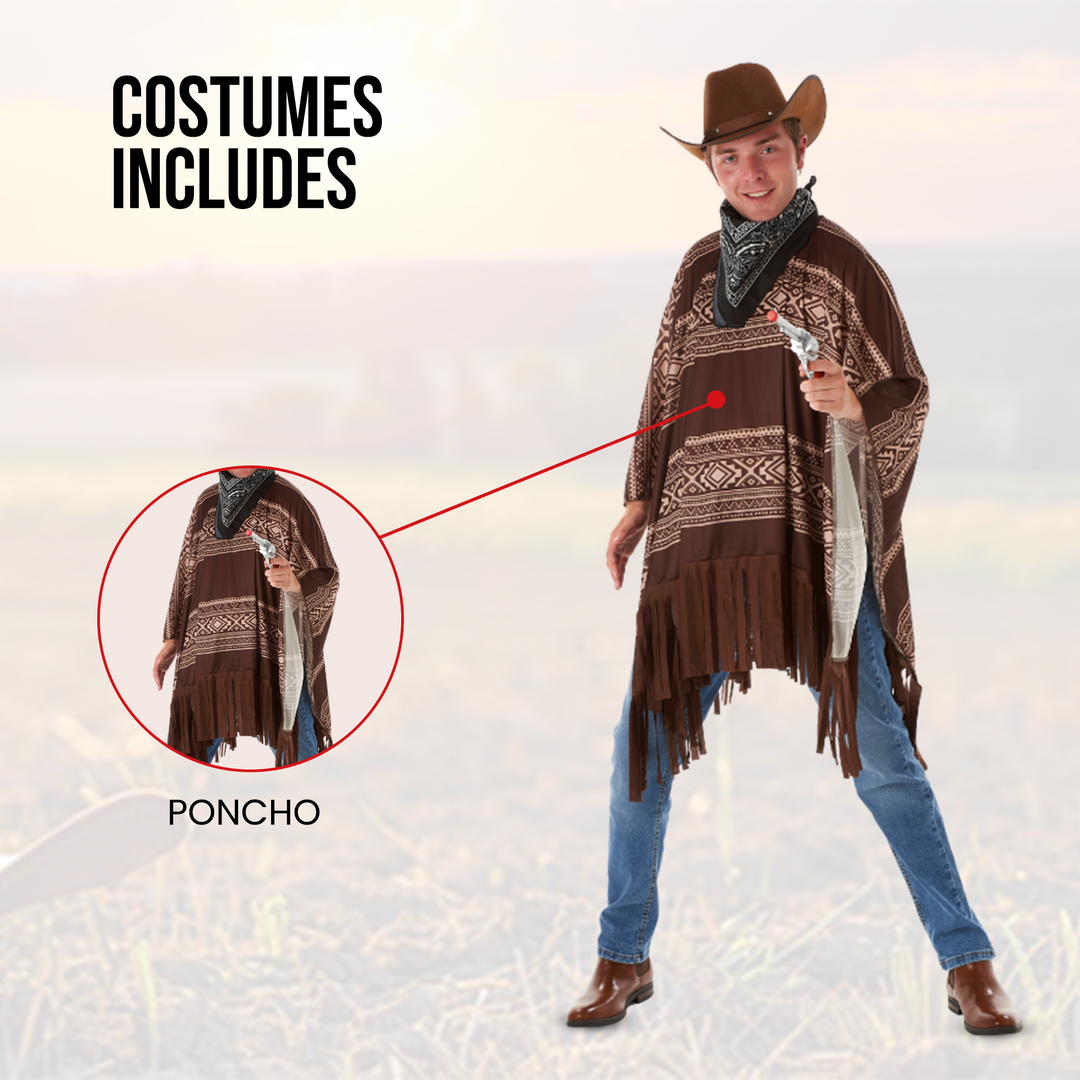 Mens Western Cowboy Poncho Wild West Fancy Dress Costume