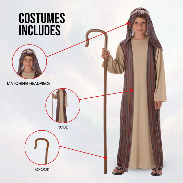 Boys Brown Shepherd Kids Nativity Fancy Dress Costume