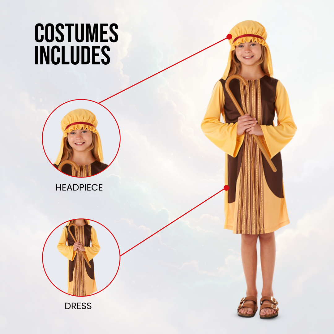 Girls Brown Shepherd Nativity Fancy Dress Costume