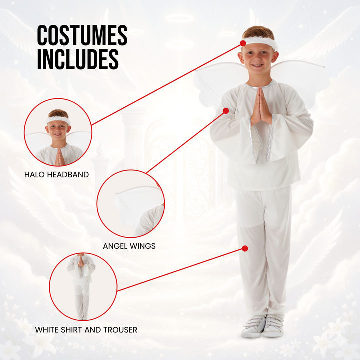 Boys Shining Angel Kids Nativity Fancy Dress Christmas Costume