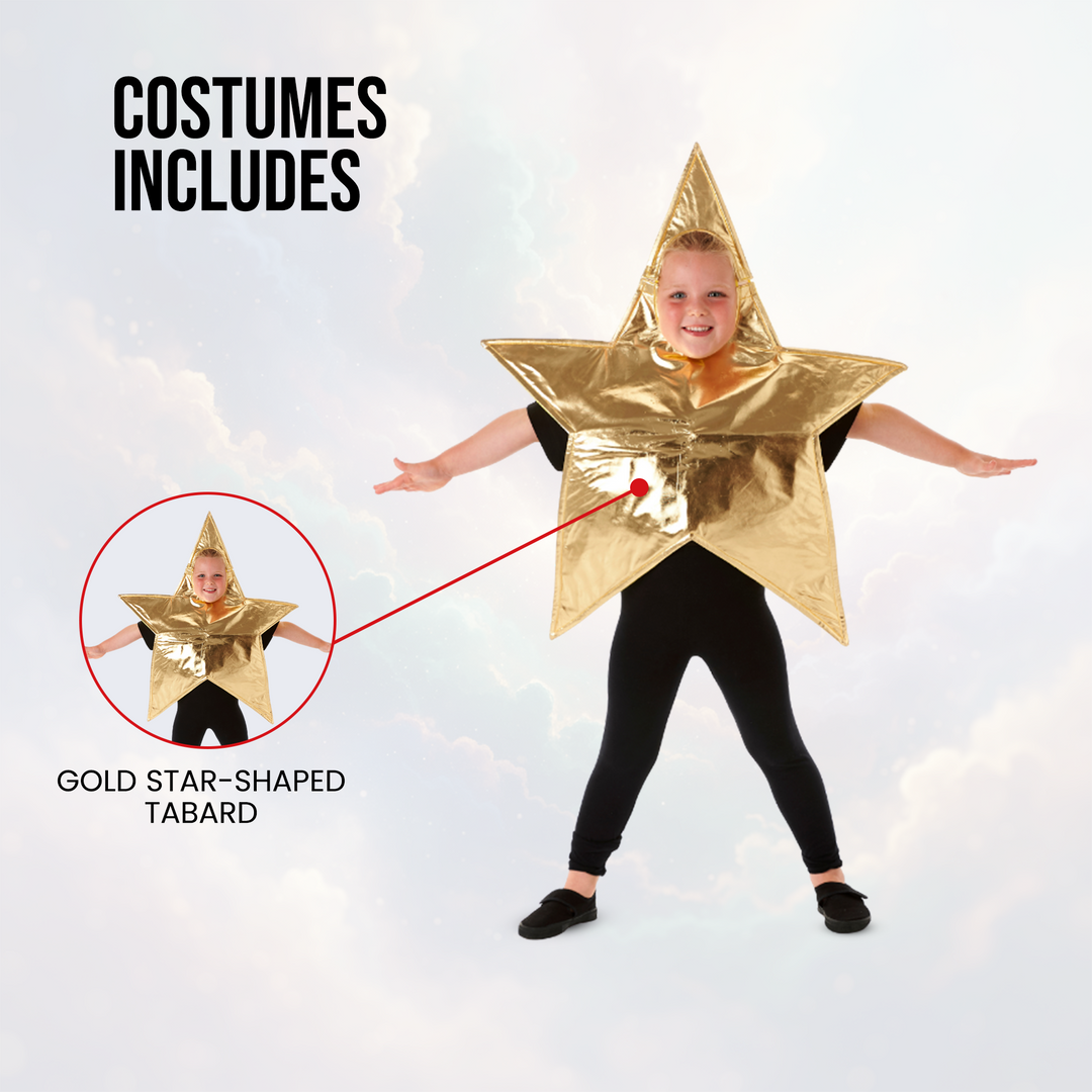 Kids Gold Star Nativity Fancy Dress Christmas Costume (4-7 Years)