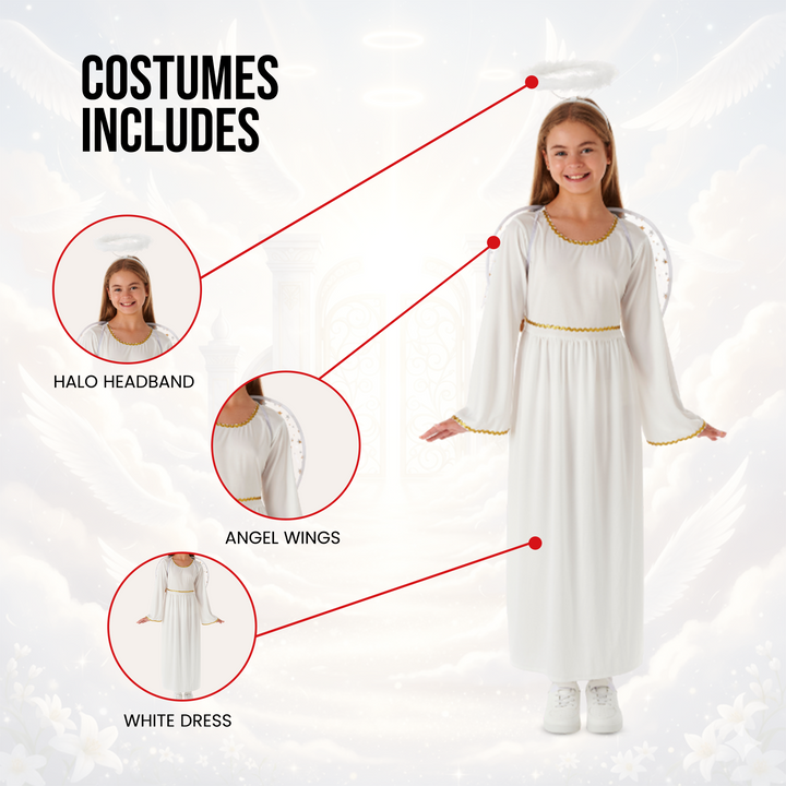 Girls Heavenly Angel Nativity Fancy Dress Kids Christmas Costume
