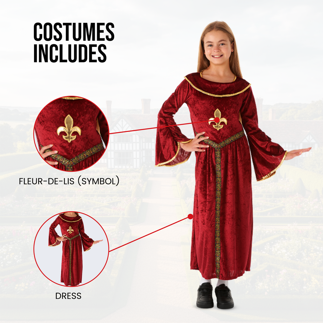 Red Tudor Girl Kids Historical Book Day Fancy Dress Costume