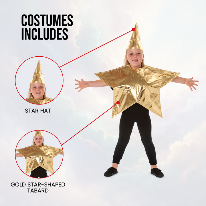 Kids Deluxe Gold Star Nativity Fancy Dress Costume (3-6 Years)