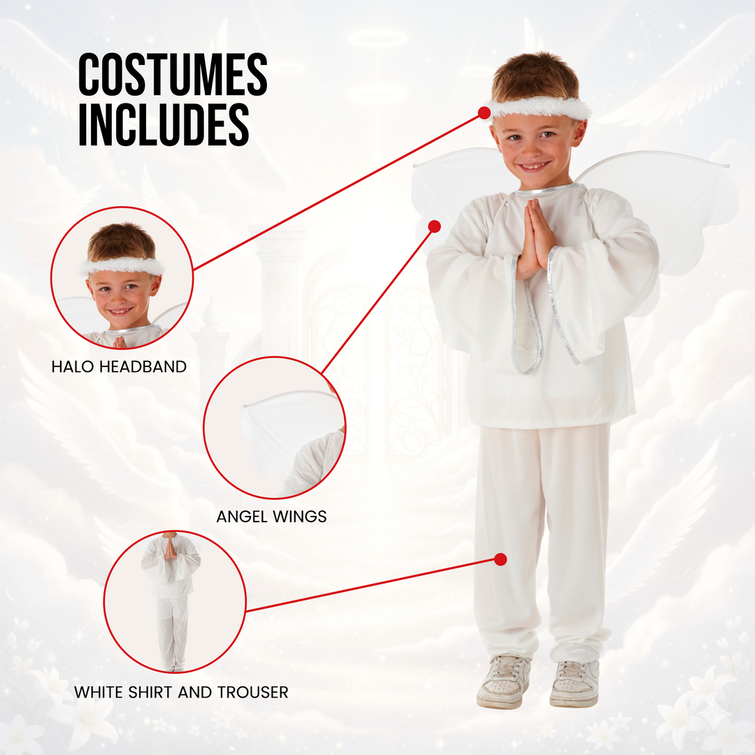 Boys Shining Angel Kids Nativity Fancy Dress Christmas Costume