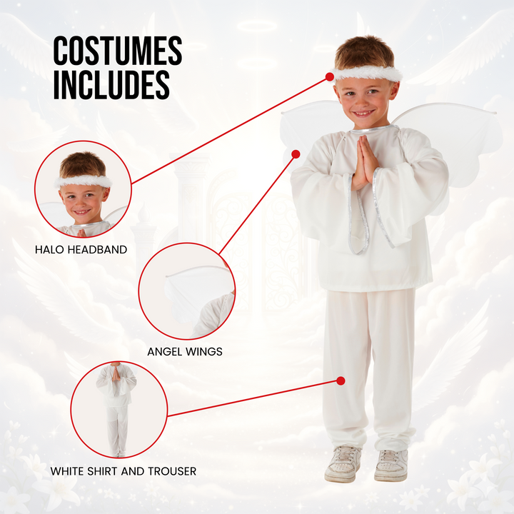 Boys Shining Angel Kids Nativity Fancy Dress Christmas Costume
