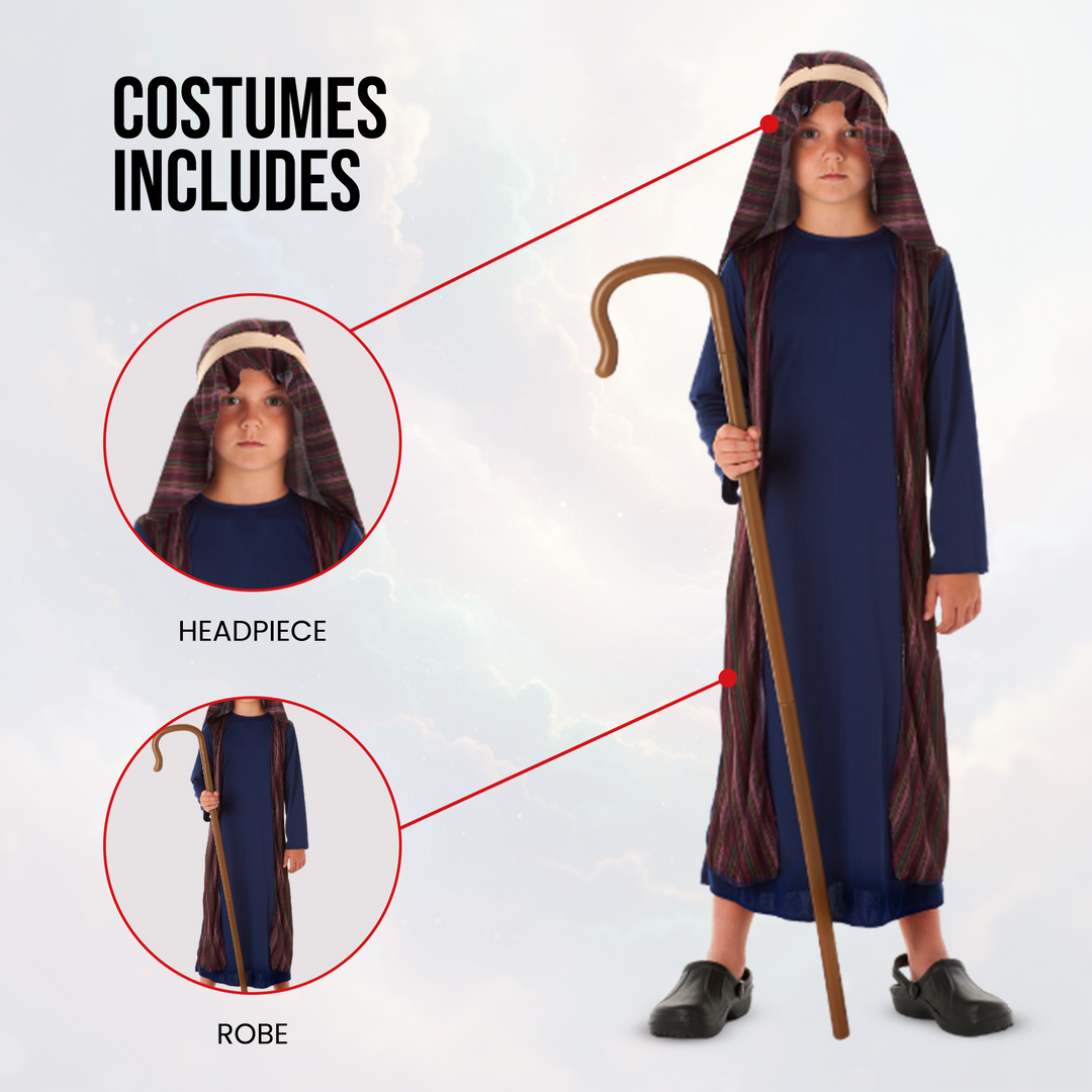 Boys Blue Shepherd Kids Nativity Fancy Dress Costume