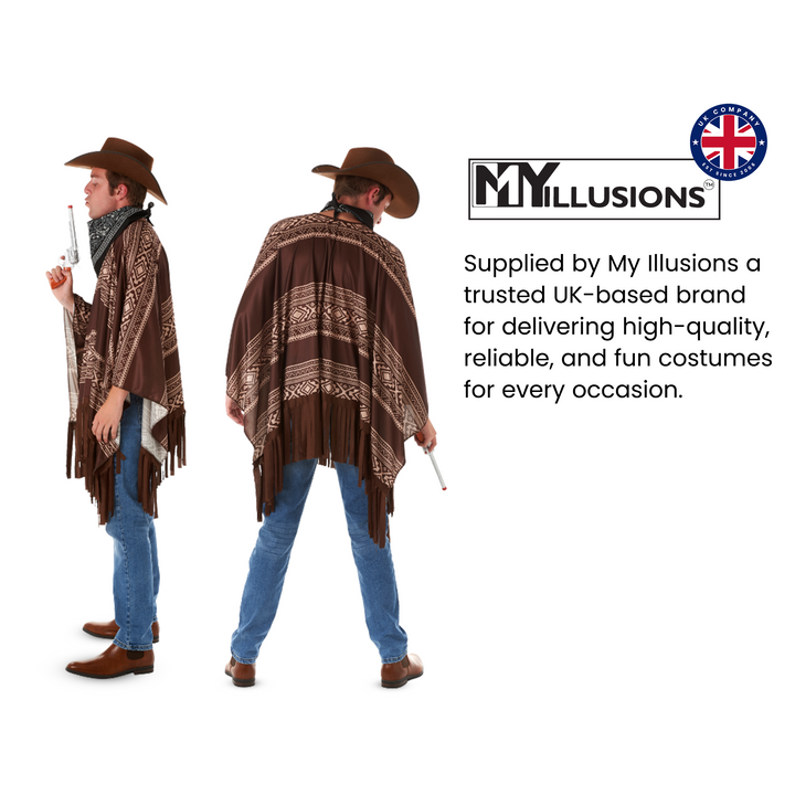 Mens Western Cowboy Poncho & Hat Fancy Dress Costume