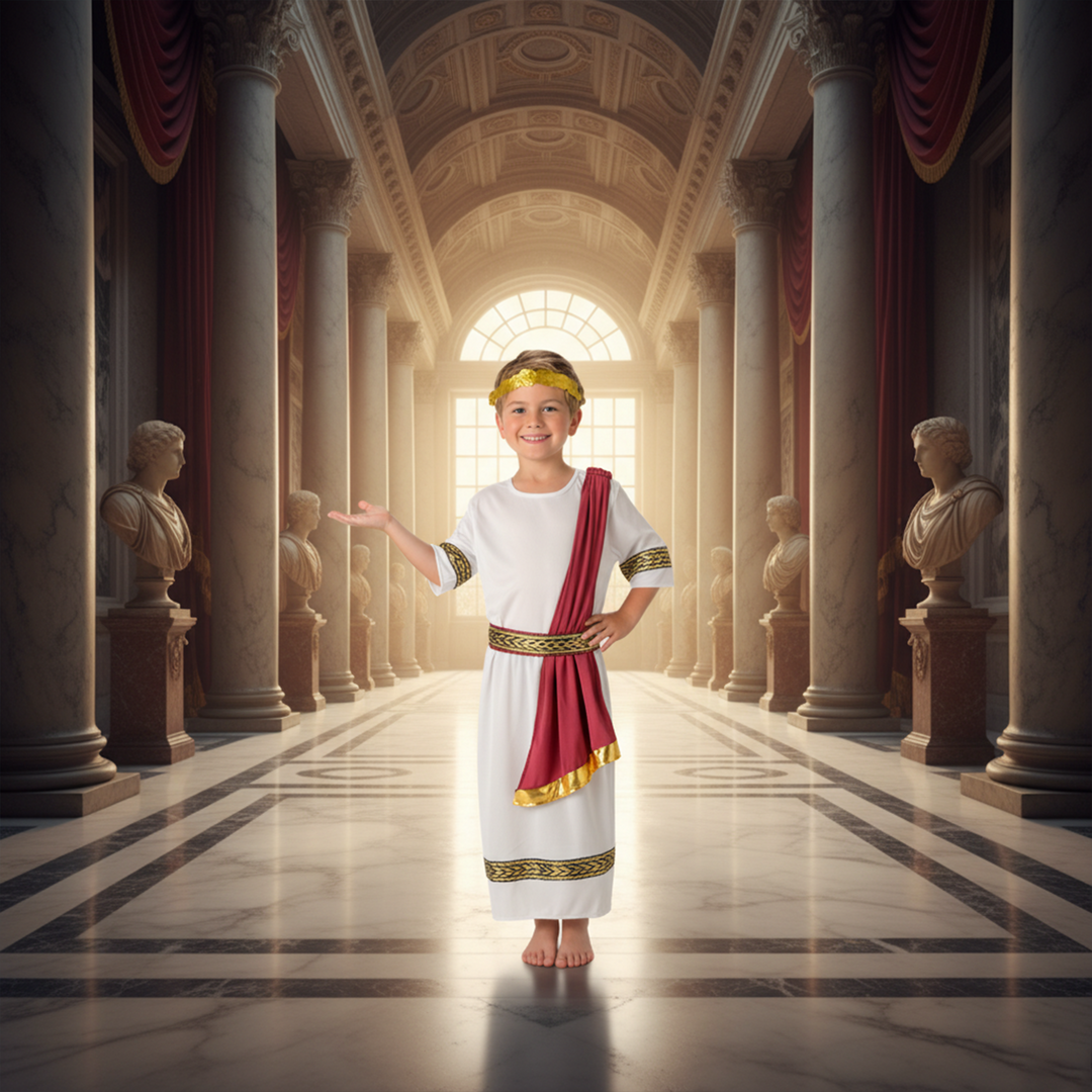 Imperial Roman Emperor Boys Fancy Dress Historical Costume