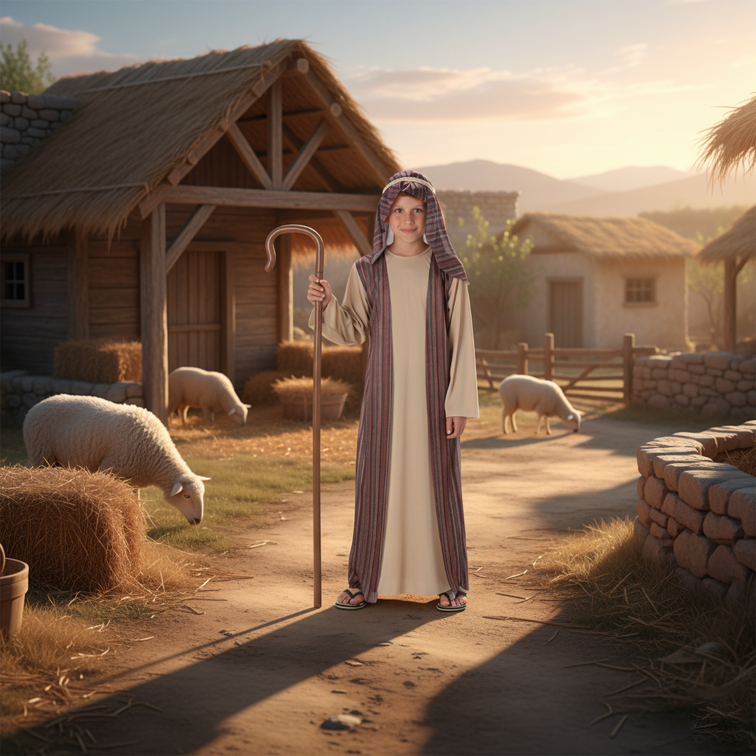 Boys Brown Shepherd Kids Nativity Fancy Dress Costume