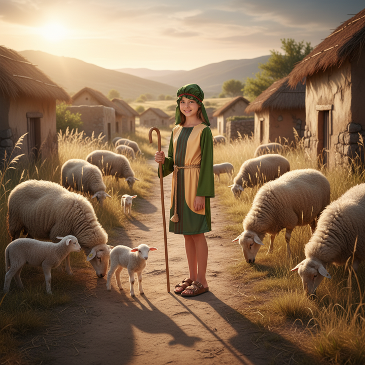 Girls Green Shepherd Nativity Fancy Dress Costume