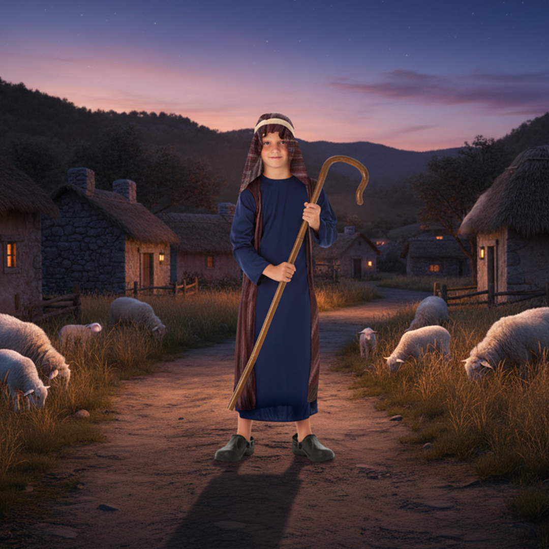 Boys Blue Shepherd Kids Nativity Fancy Dress Costume