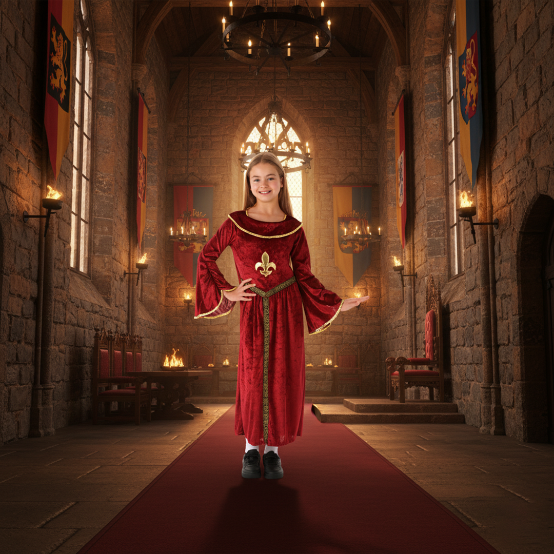 Red Tudor Girl Kids Historical Book Day Fancy Dress Costume