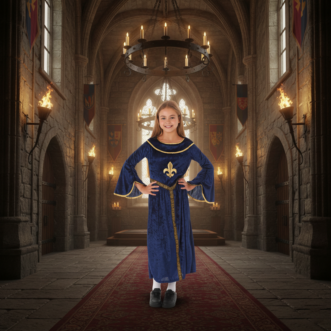 Blue Tudor Girl Kids Historical Book Day Fancy Dress Costume