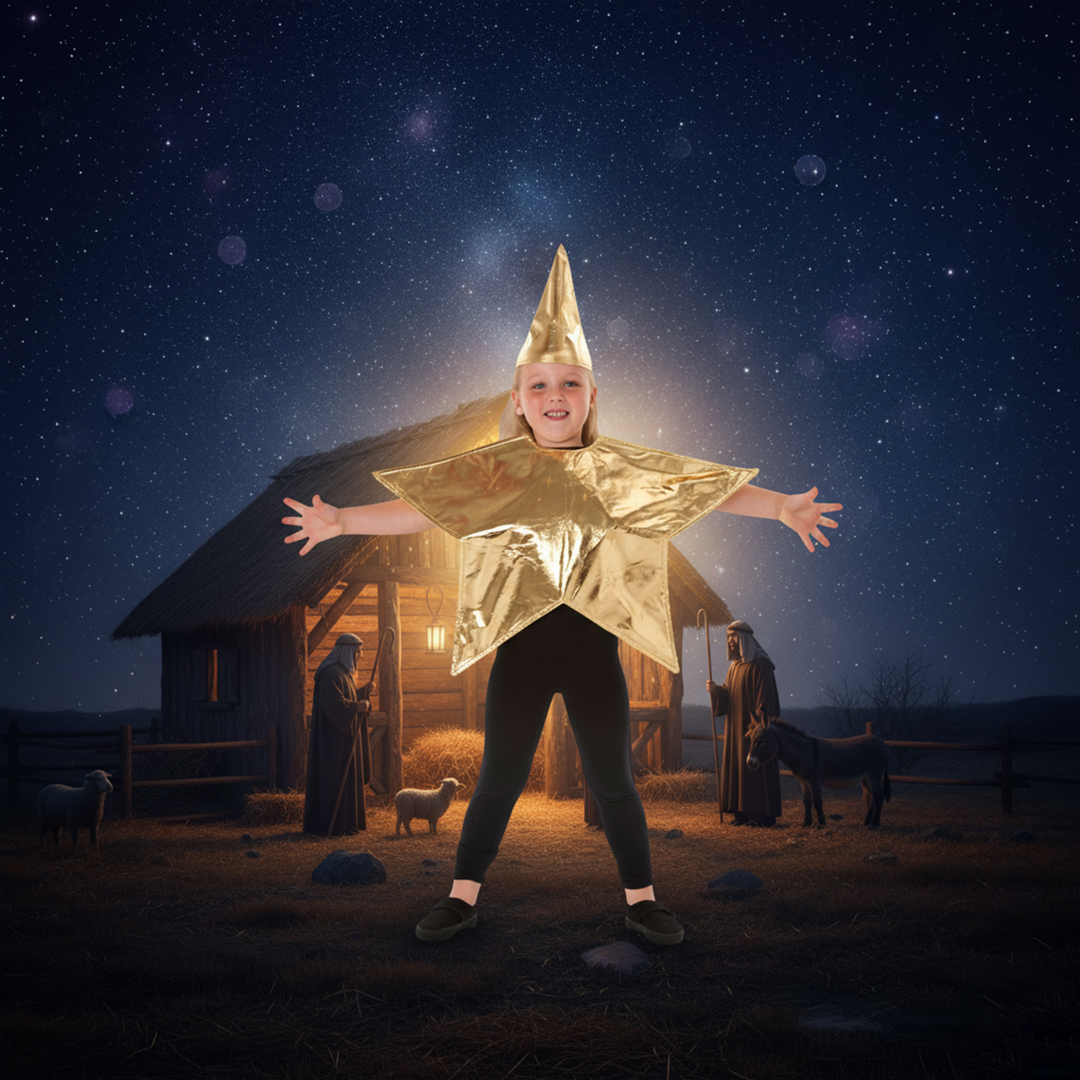 Kids Deluxe Gold Star Nativity Fancy Dress Costume (3-6 Years)