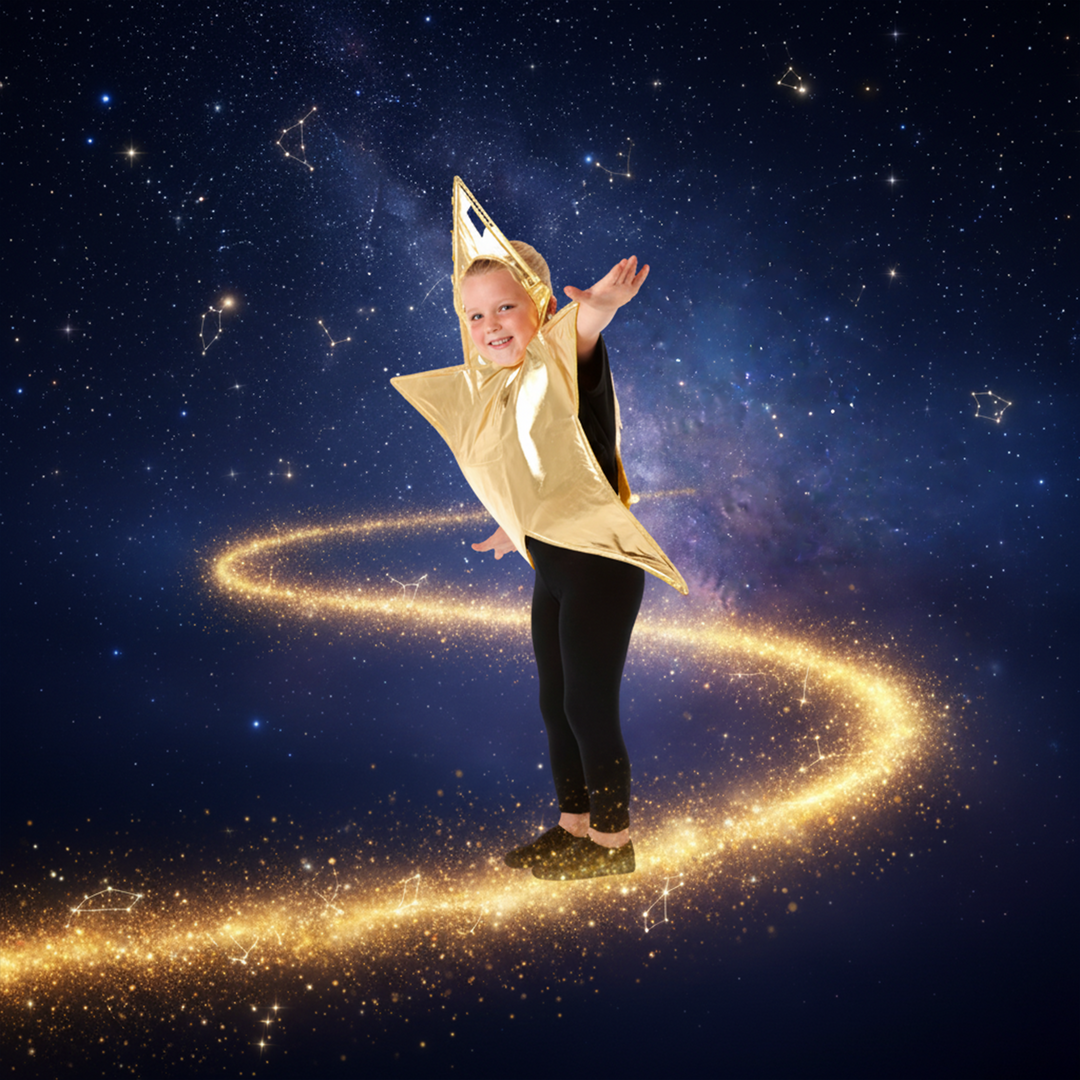 Kids Gold Star Nativity Fancy Dress Christmas Costume (4-7 Years)