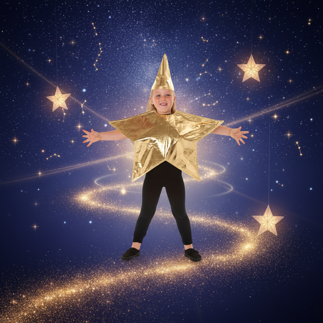Kids Deluxe Gold Star Nativity Fancy Dress Costume (3-6 Years)