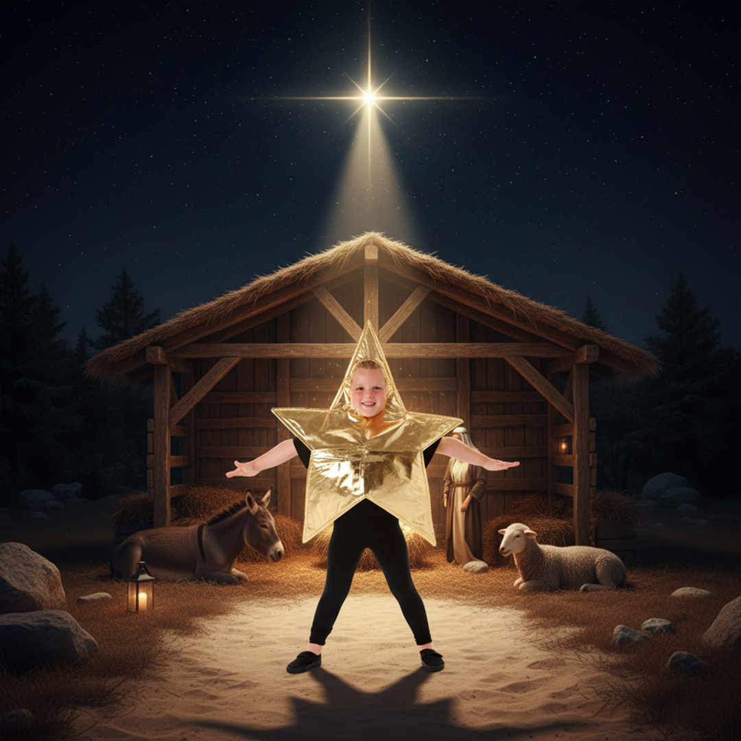 Kids Gold Star Nativity Fancy Dress Christmas Costume (4-7 Years)