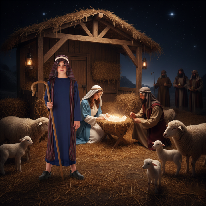 Boys Blue Shepherd Kids Nativity Fancy Dress Costume