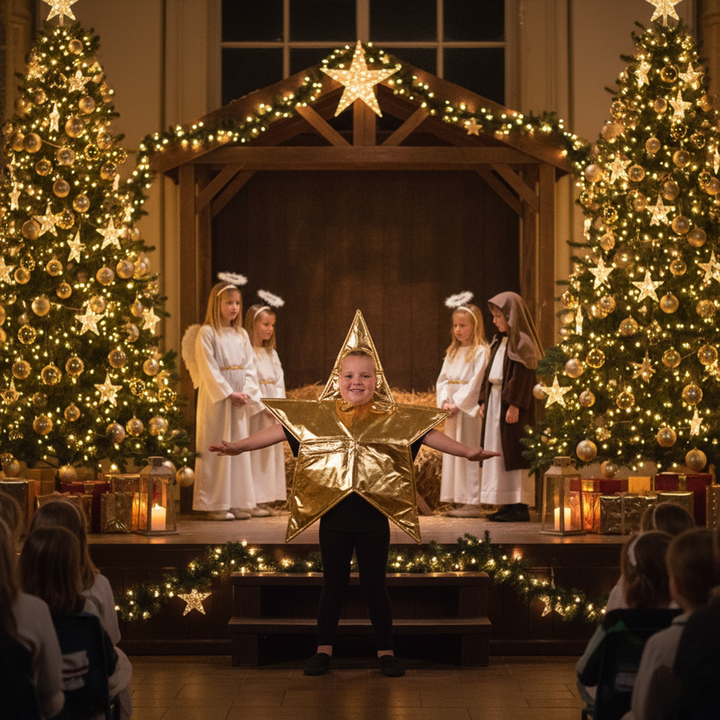 Kids Gold Star Nativity Fancy Dress Christmas Costume (4-7 Years)