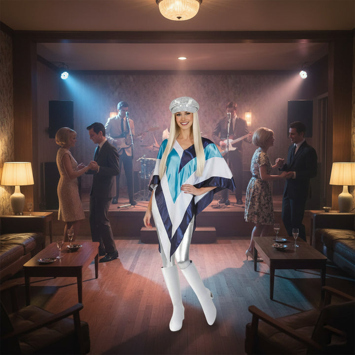 Ladies Disco Poncho 1970s Fancy Dress Costume