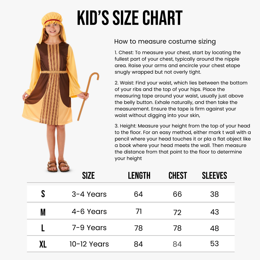 Girls Brown Shepherd Nativity Fancy Dress Costume