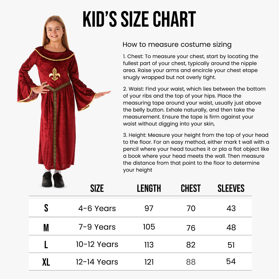 Red Tudor Girl Kids Historical Book Day Fancy Dress Costume