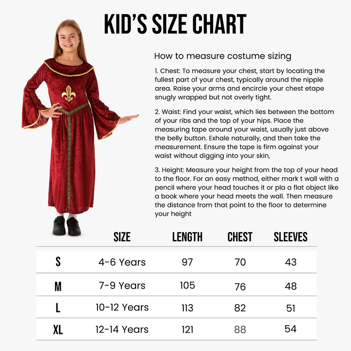 Red Tudor Girl Kids Historical Book Day Fancy Dress Costume