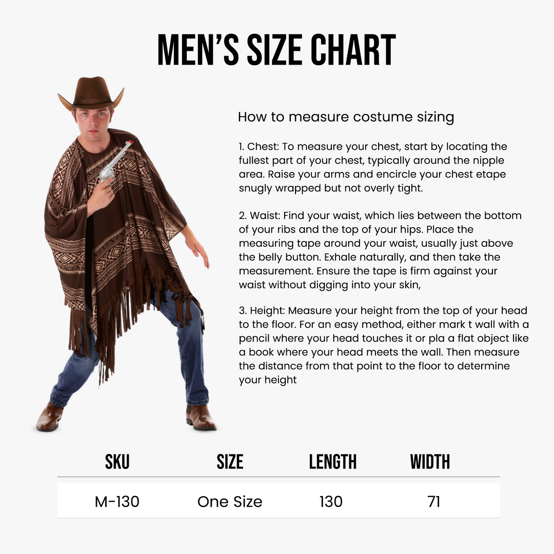 Mens Western Cowboy Poncho Wild West Fancy Dress Costume