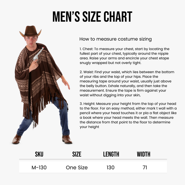 Mens Western Cowboy Poncho Wild West Fancy Dress Costume