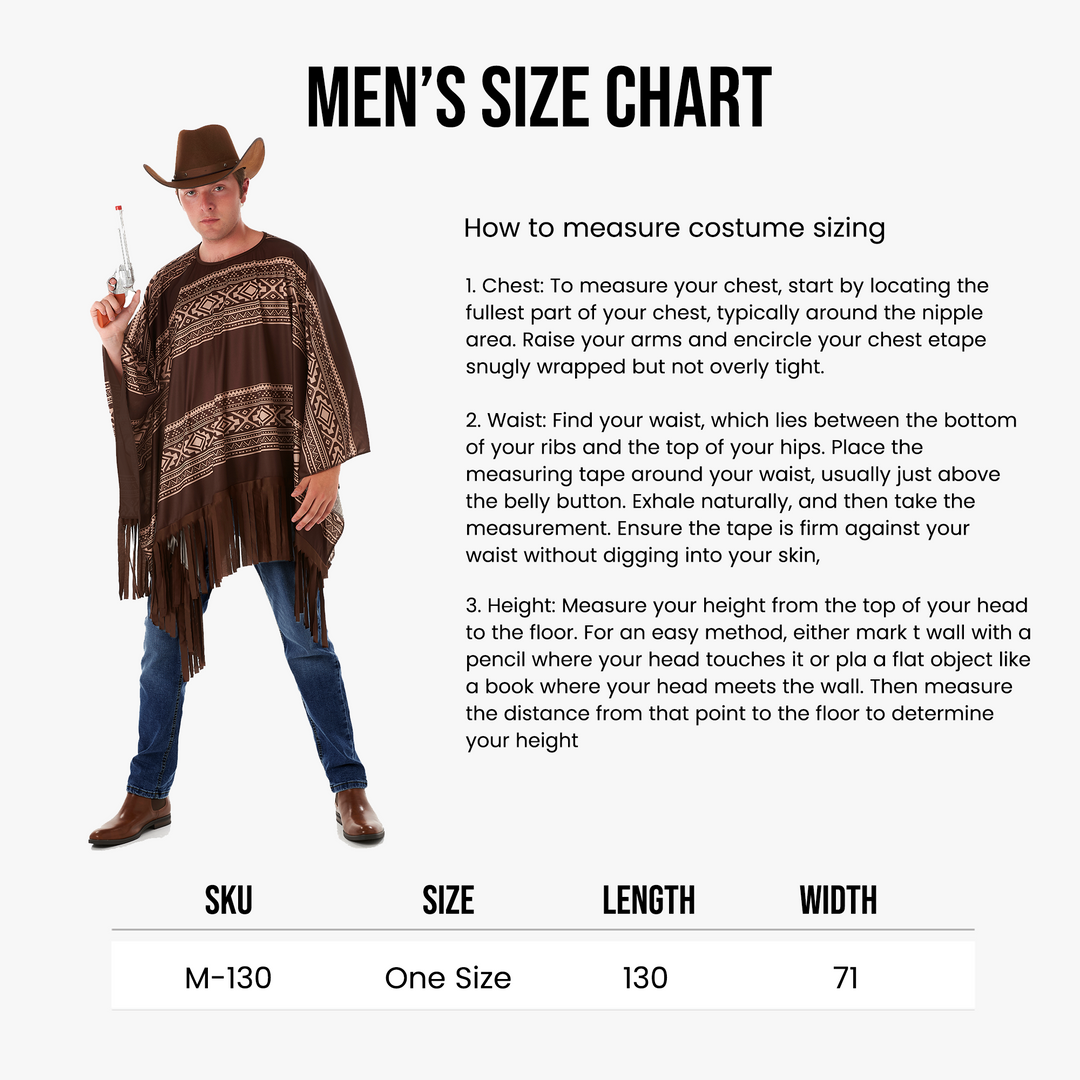 Mens Western Cowboy Poncho & Hat Fancy Dress Costume