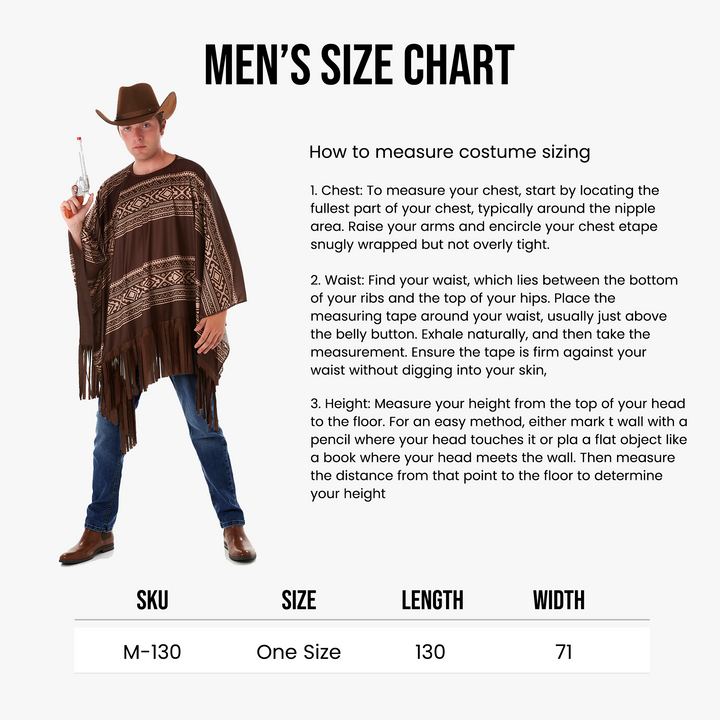 Mens Western Cowboy Poncho & Hat Fancy Dress Costume