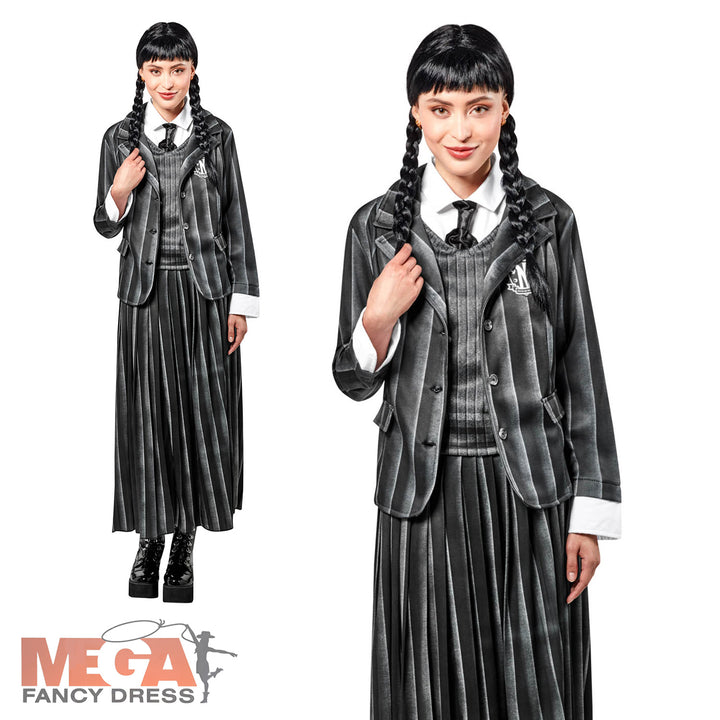 Ladies Wednesday Addams School Halloween Fancy Dress Costume